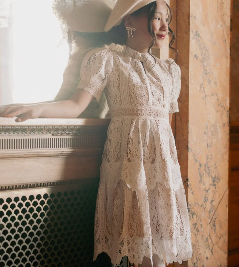 Mini Ainsley Dress in White Lace