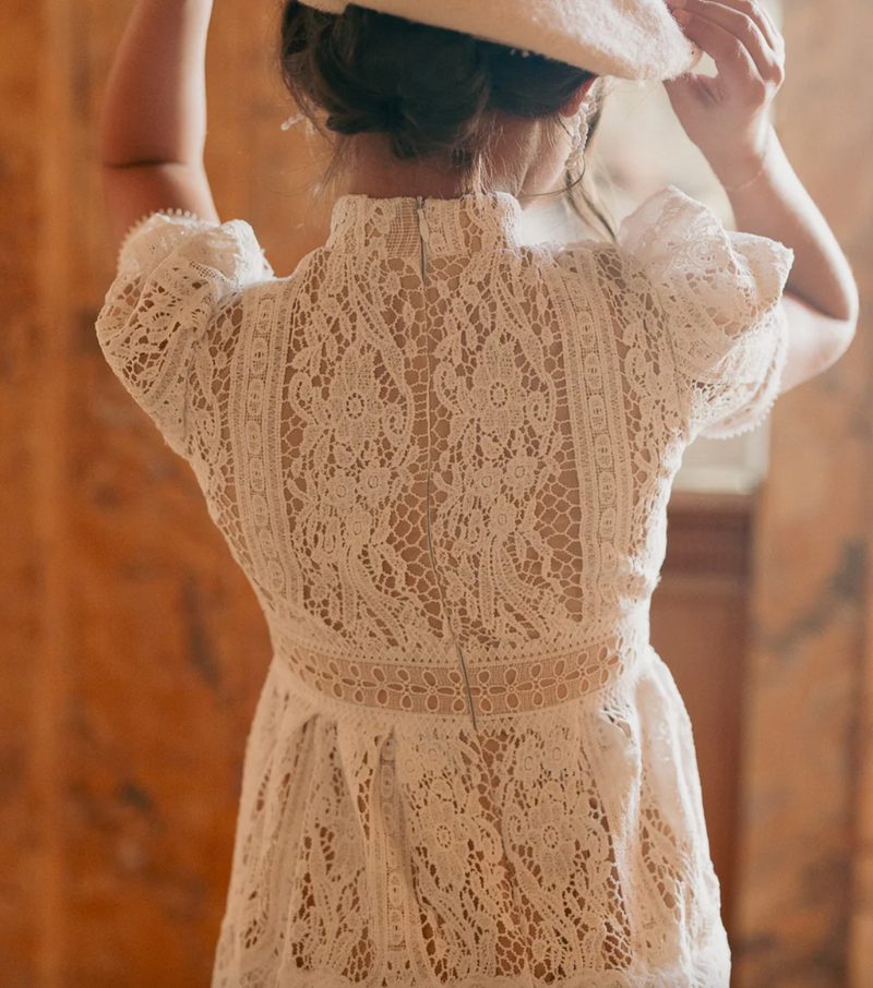 Mini Ainsley Dress in White Lace