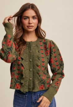 Flower Print Button Front Cardigan