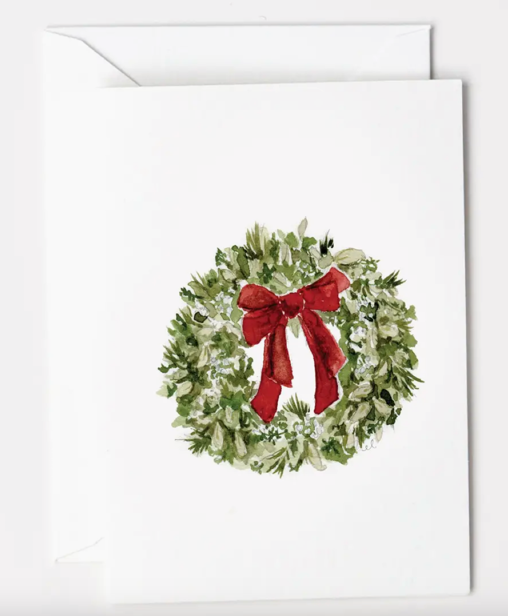 Red Bow Wreath Mini Notecards