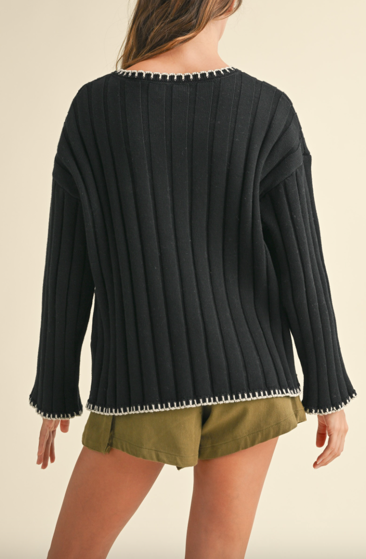 Wide Rib Sweater with Stitching Detail