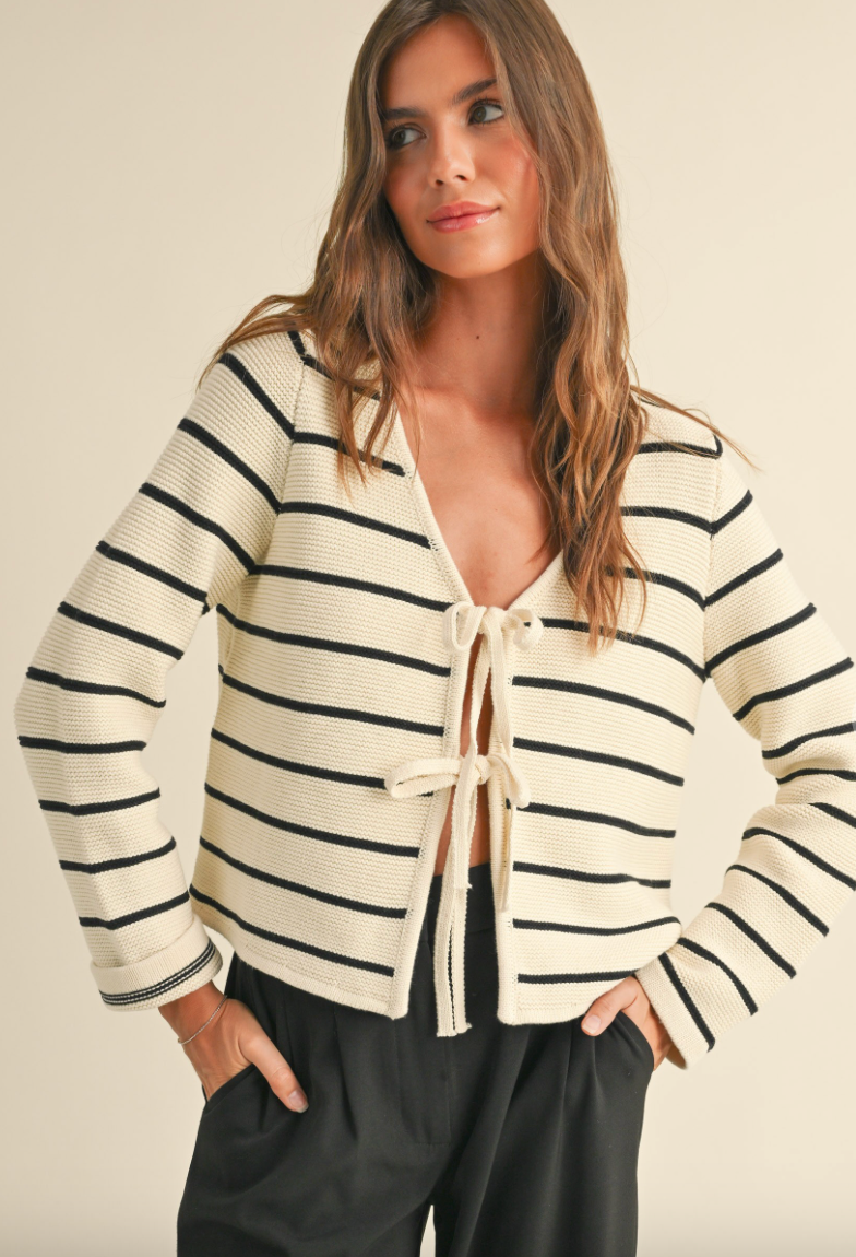 Striped Bow Front Cardigan