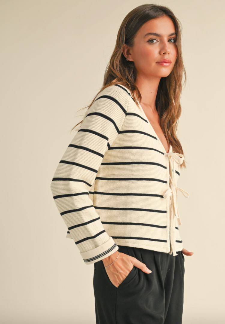 Striped Bow Front Cardigan