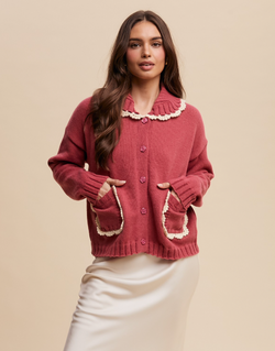 Rosewood Scalloped Collar Cardigan