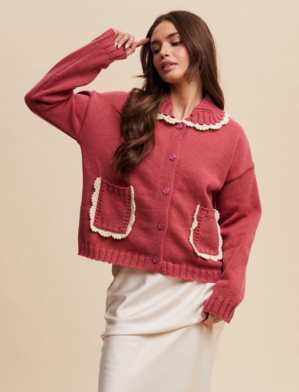 Rosewood Scalloped Collar Cardigan