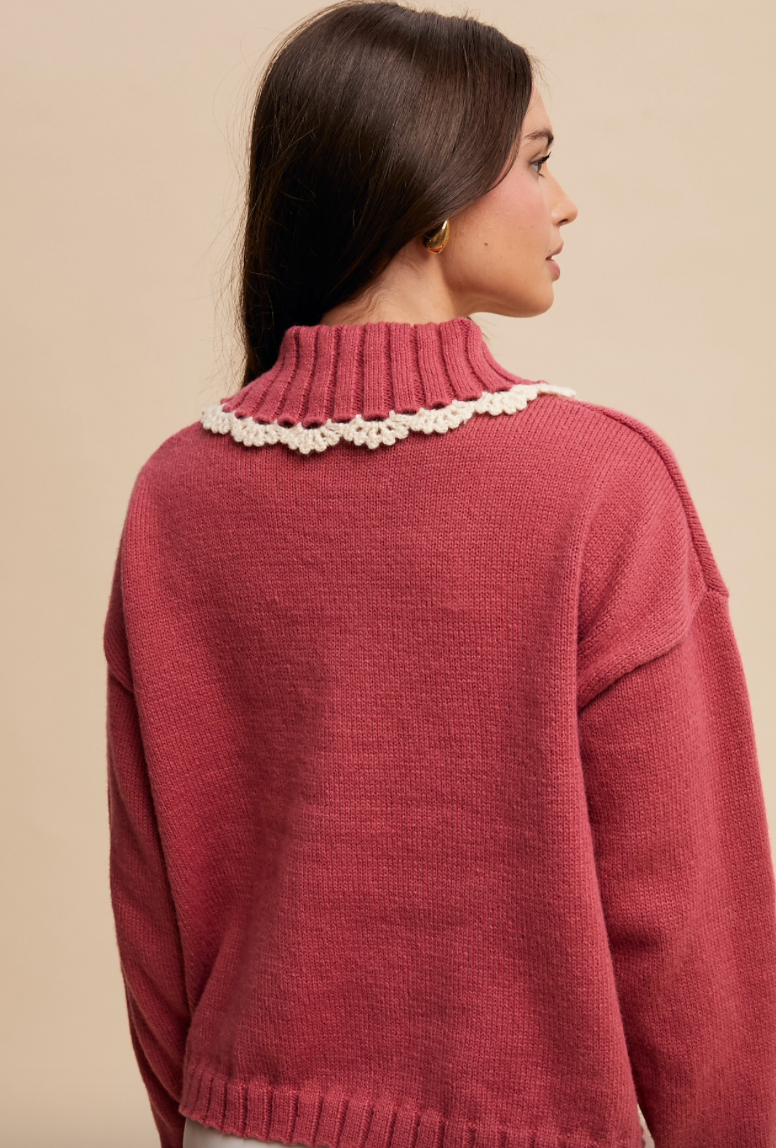 Rosewood Scalloped Collar Cardigan