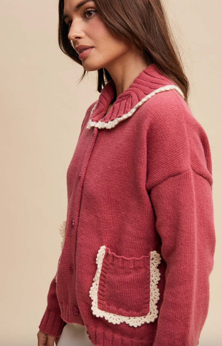 Rosewood Scalloped Collar Cardigan