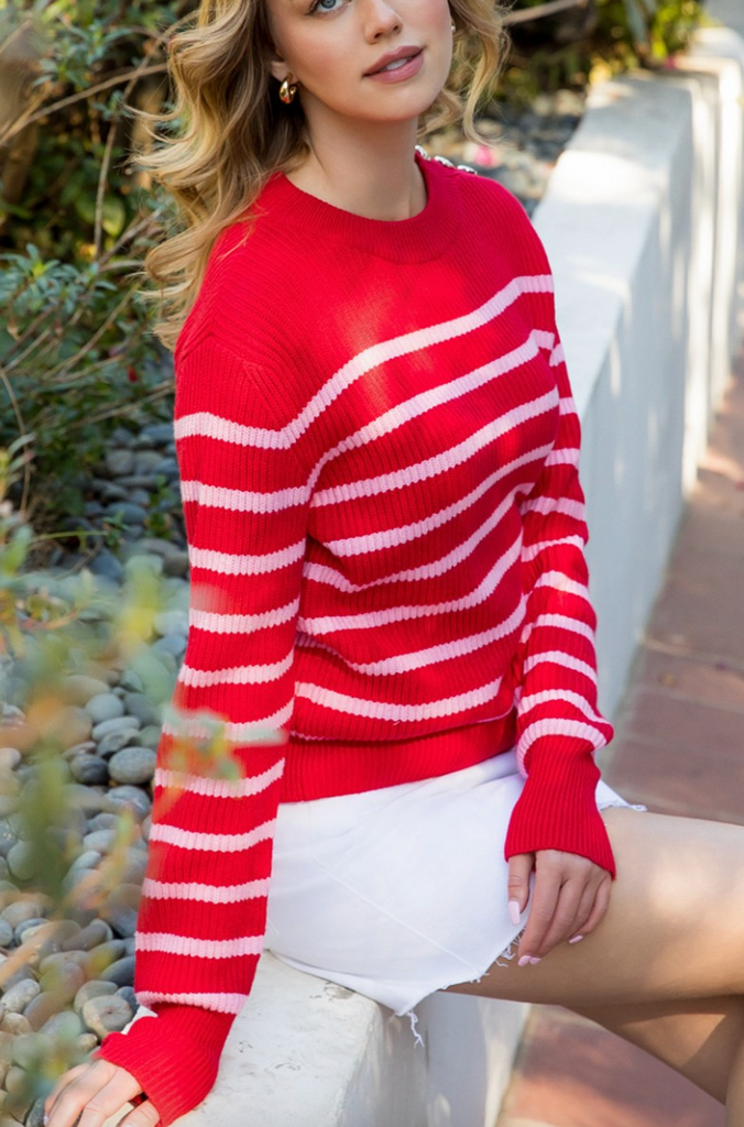 Red and Pink Striped Sweater