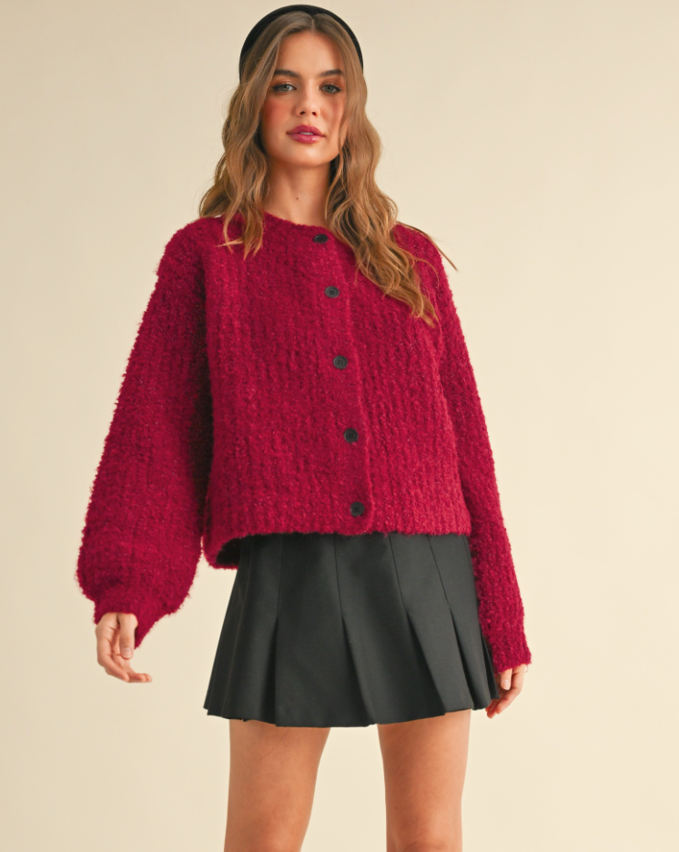 Fuzzy Button Front Cardigan