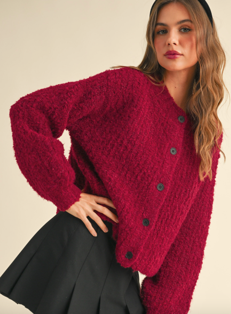 Fuzzy Button Front Cardigan