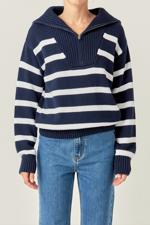 Striped Knit Zip Pullover