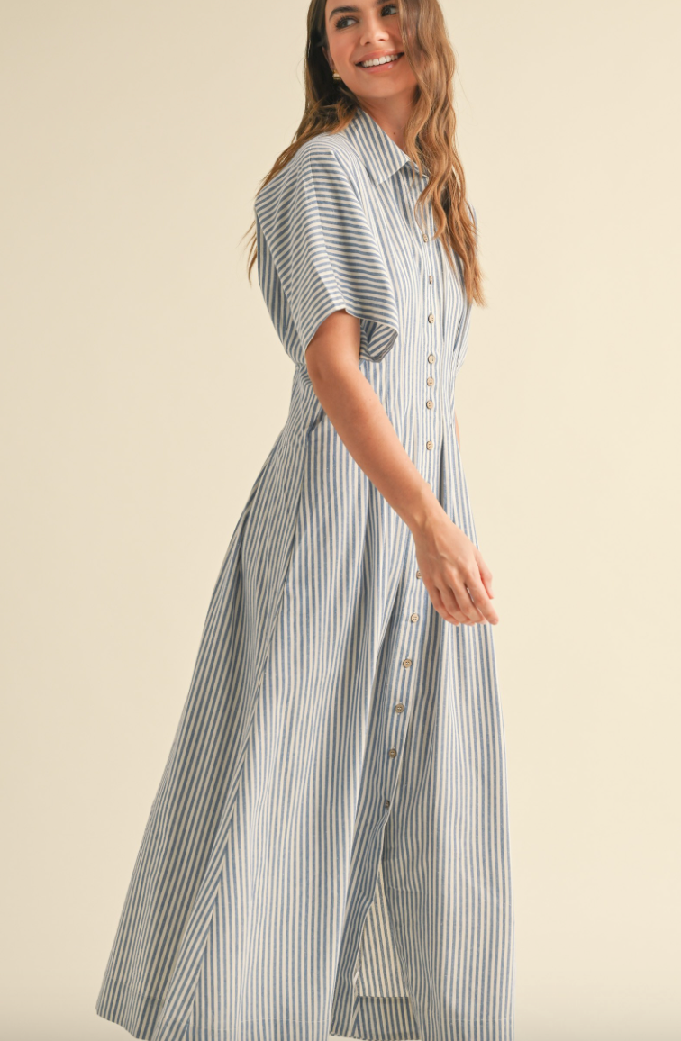 Striped Button Down Shirt Dress