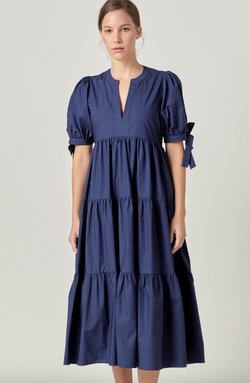 Navy Tiered Midi Dress