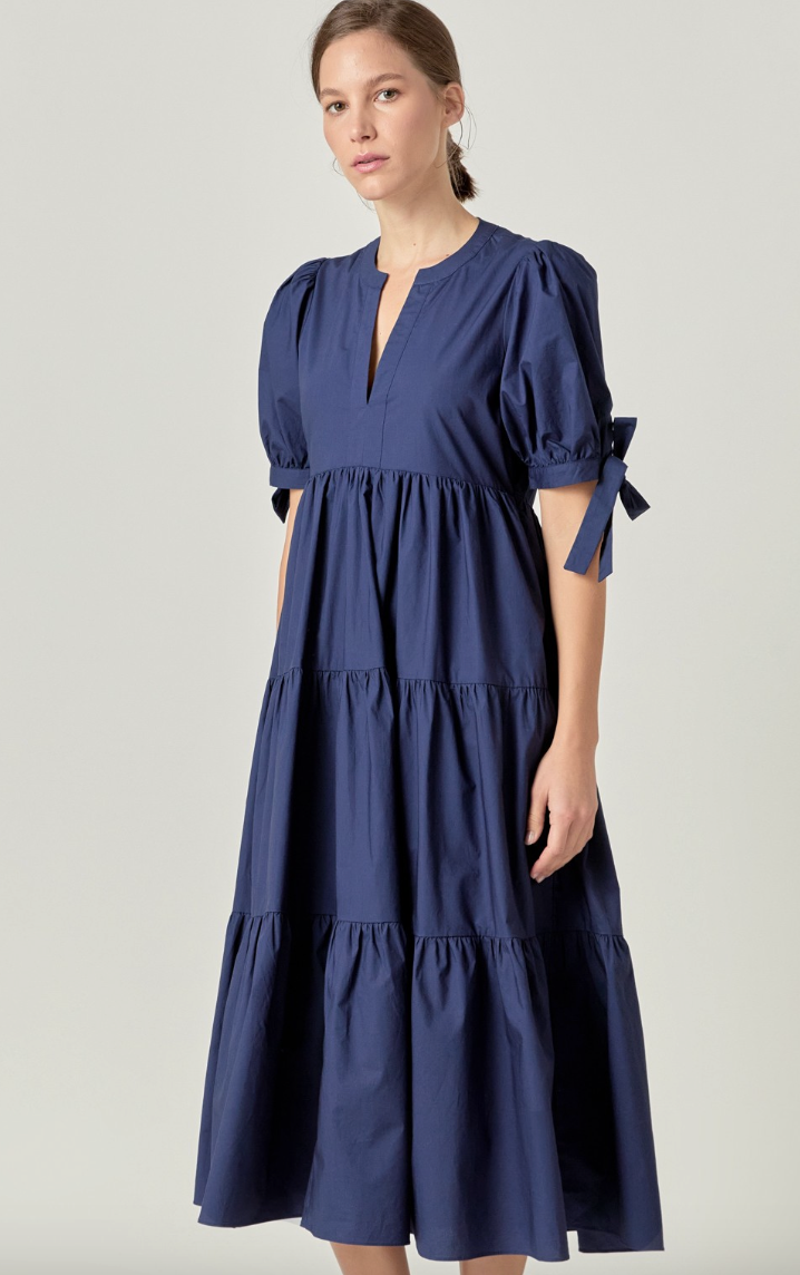 Navy Tiered Midi Dress