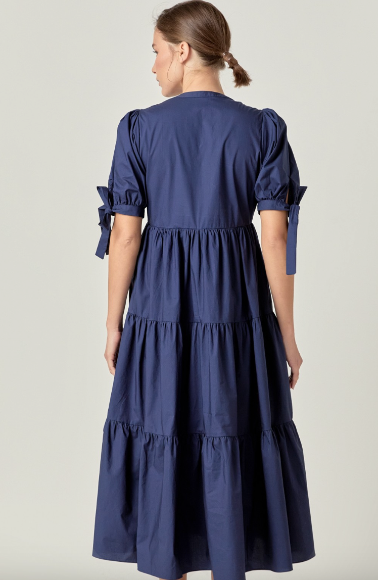 Navy Tiered Midi Dress