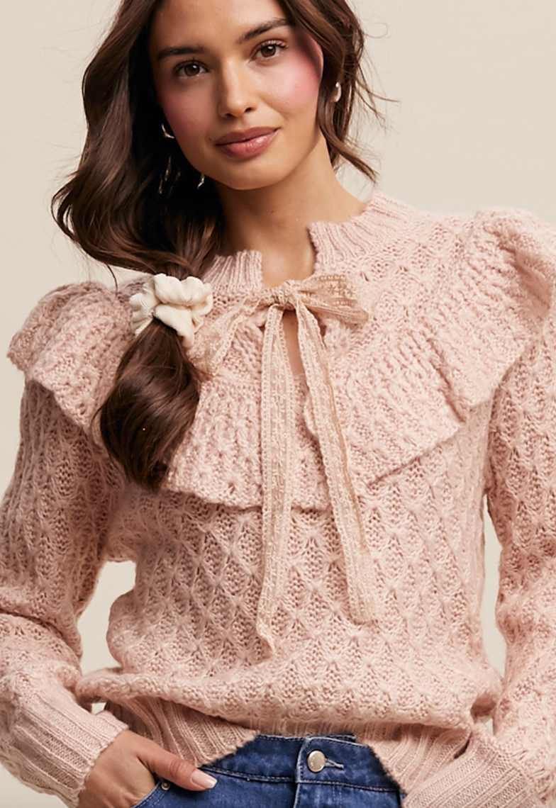 Knit Ruffle Tie Sweater