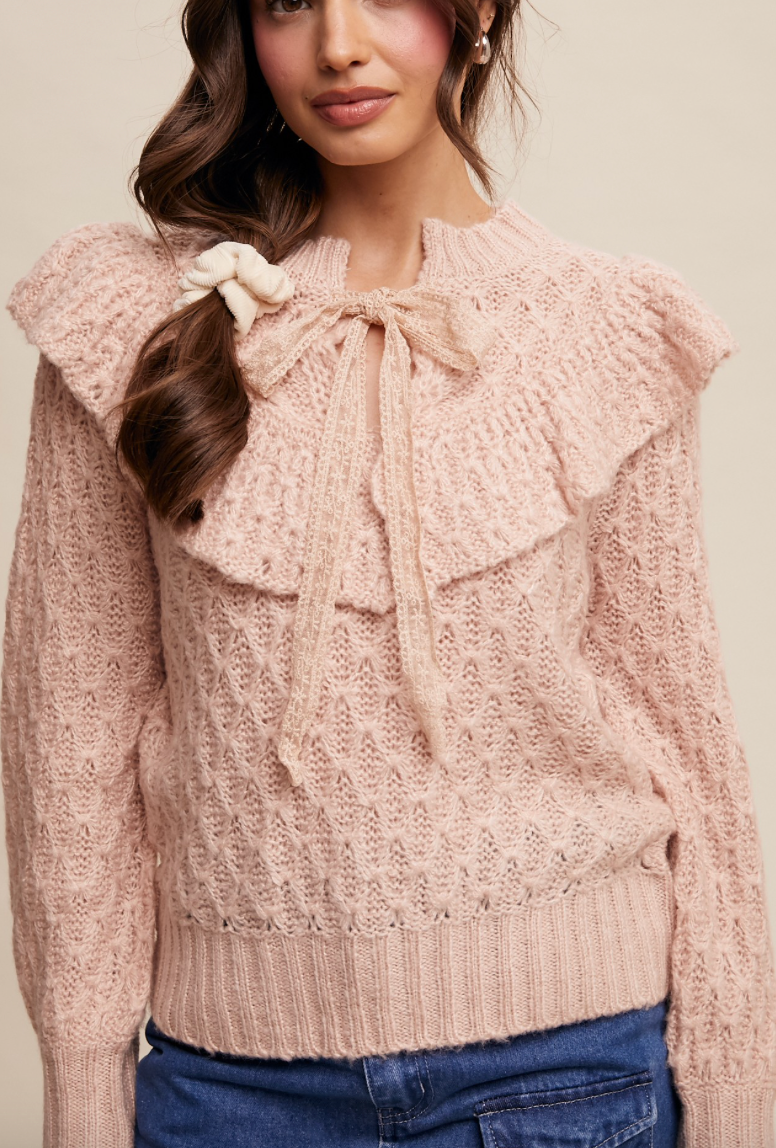 Knit Ruffle Tie Sweater