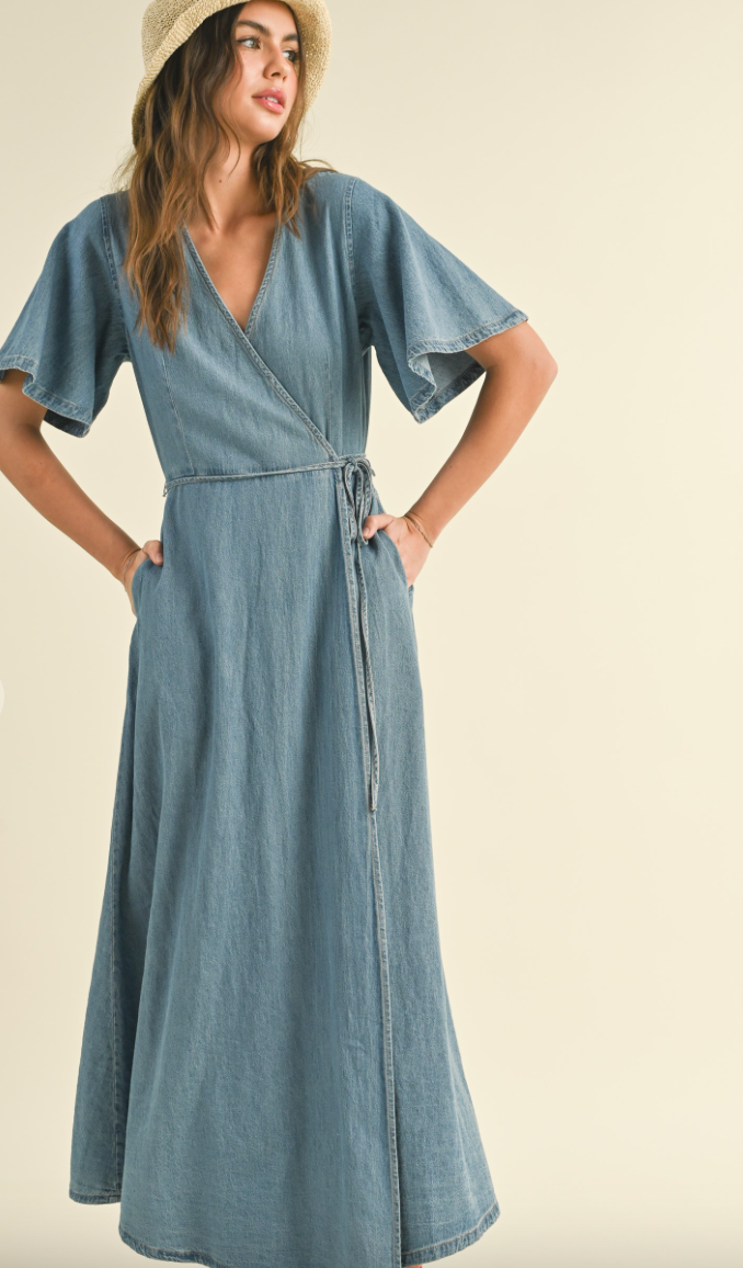 Washed Denim Wrap Dress