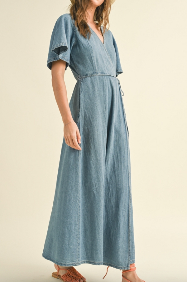 Washed Denim Wrap Dress