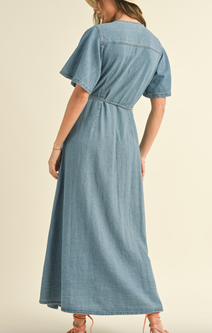 Washed Denim Wrap Dress