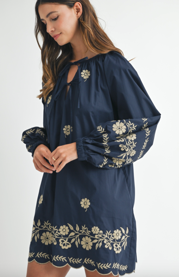 Embroidered Peasant Mini Dress