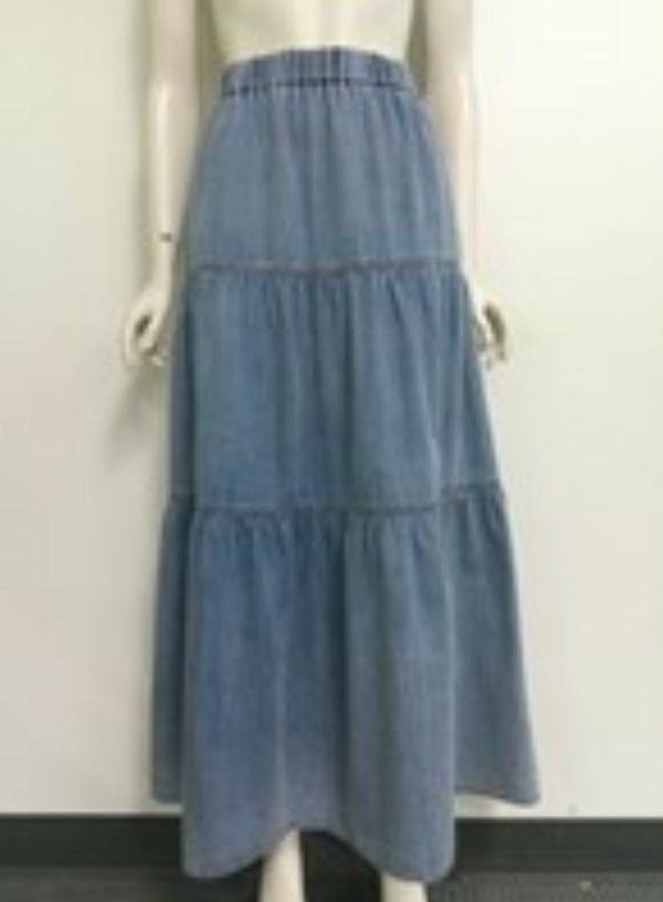 Washed Denim Tiered Skirt