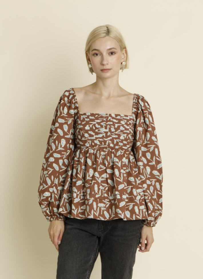 Shirred Pintuck Pleat Blouse