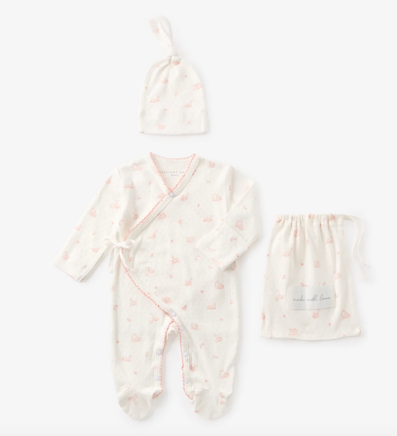 Pink Swan Print Organic Cotton 2pc Gift Set