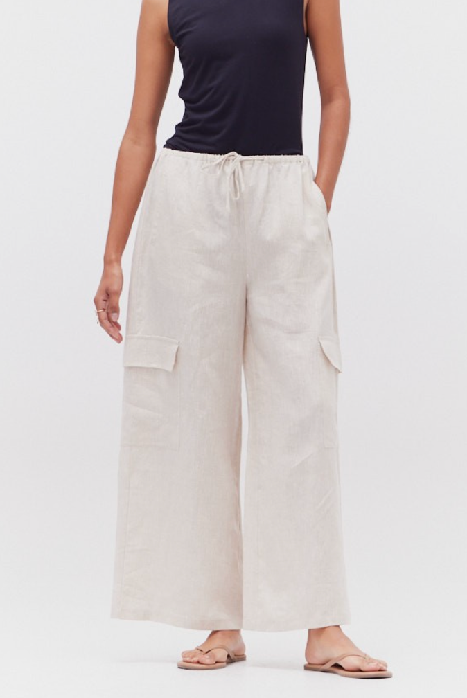 Greige Linen Cargo Pants