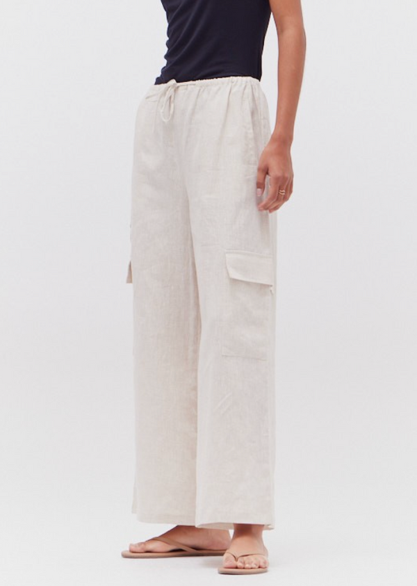 Greige Linen Cargo Pants