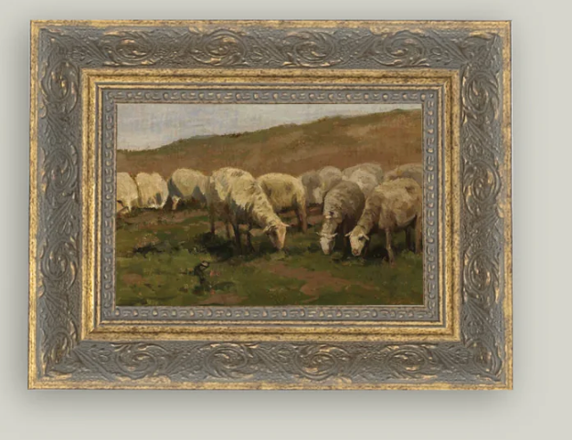 Sheep Landscape Framed Antique Art