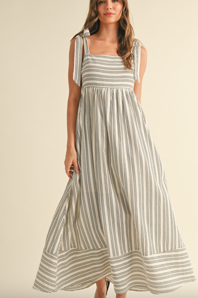 Striped Bow Tie Sleeve Dress