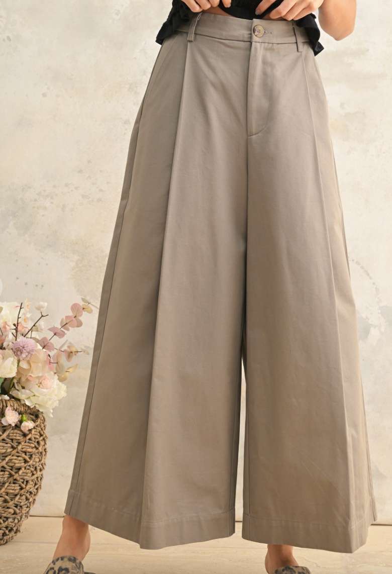 Cotton Twill Wide Leg Pant