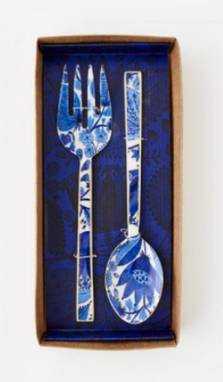 Blue and White Salad Servers