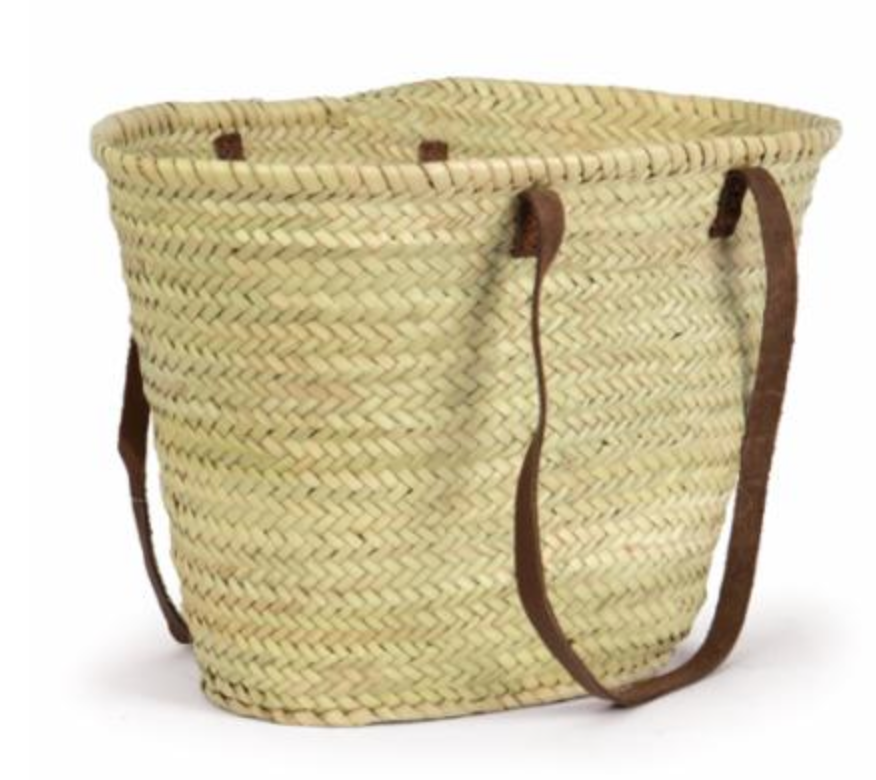 Straw Tote with Leather Handles