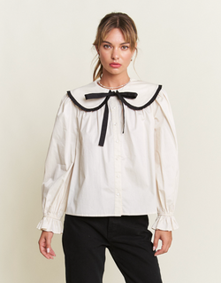 Contrast Collar Button Down Blouse