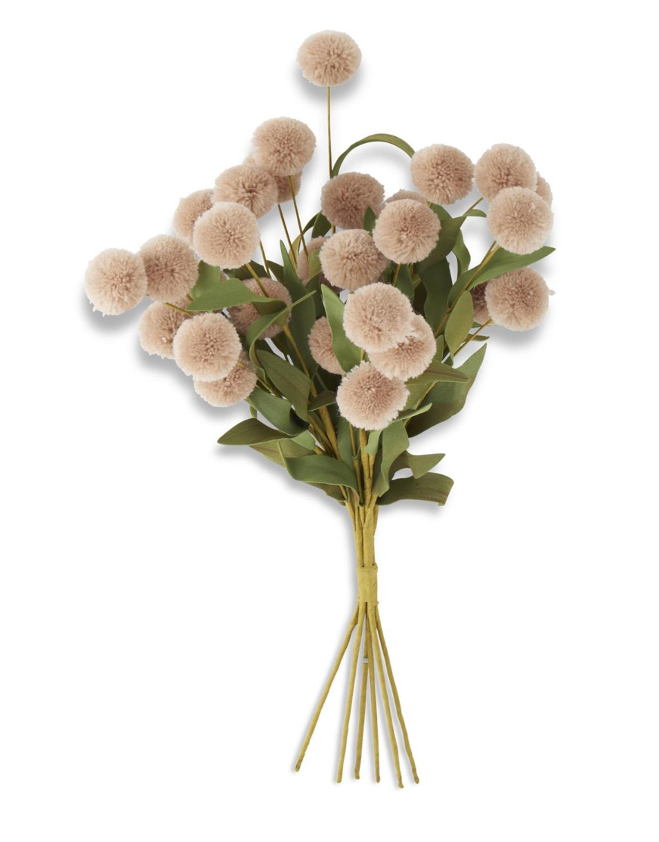 13" Tan Pompom w Green Eva Leaves