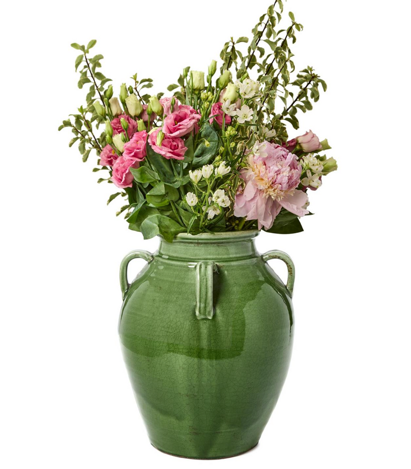 Mediterranean Green Glazed Olive Four Handle Jar