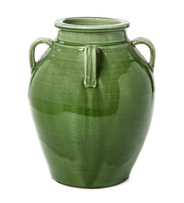 Mediterranean Green Glazed Olive Four Handle Jar