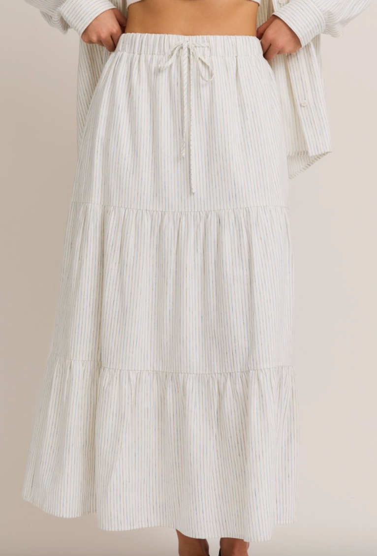 White and Blue Stripe High Waisted Skirt