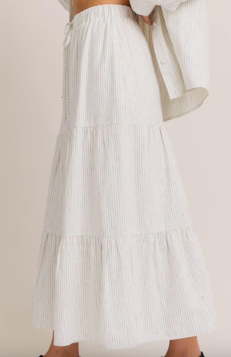 White and Blue Stripe High Waisted Skirt