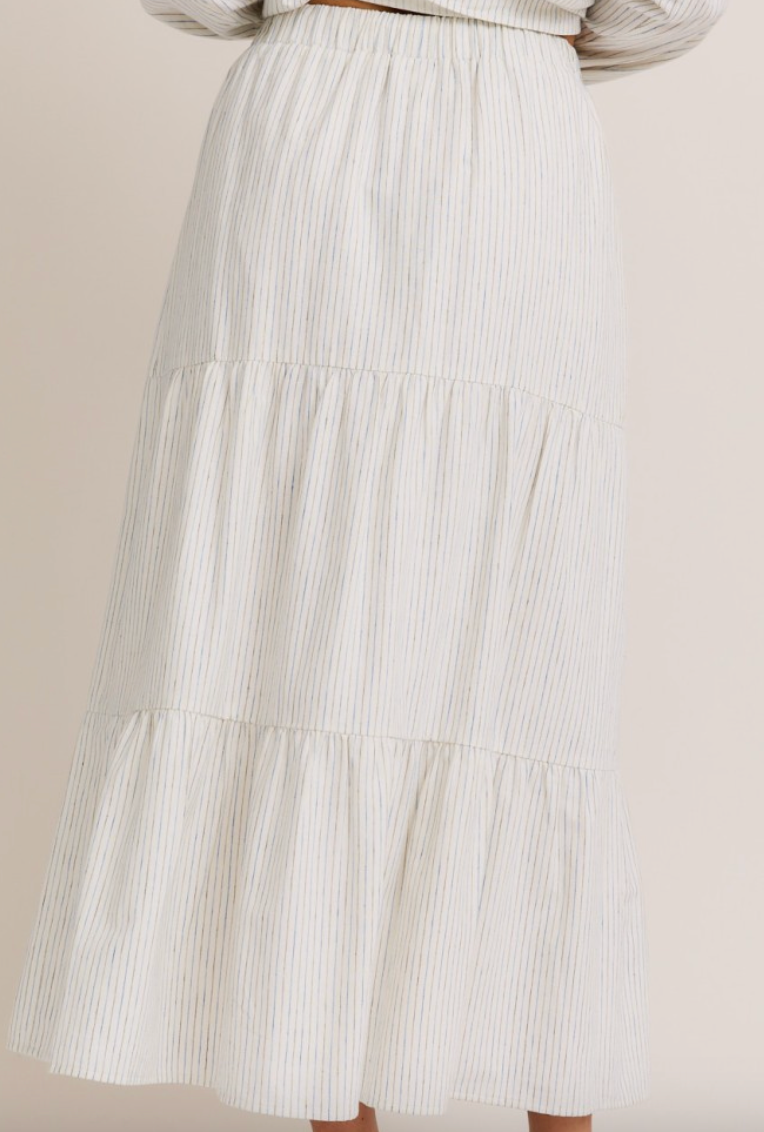 White and Blue Stripe High Waisted Skirt