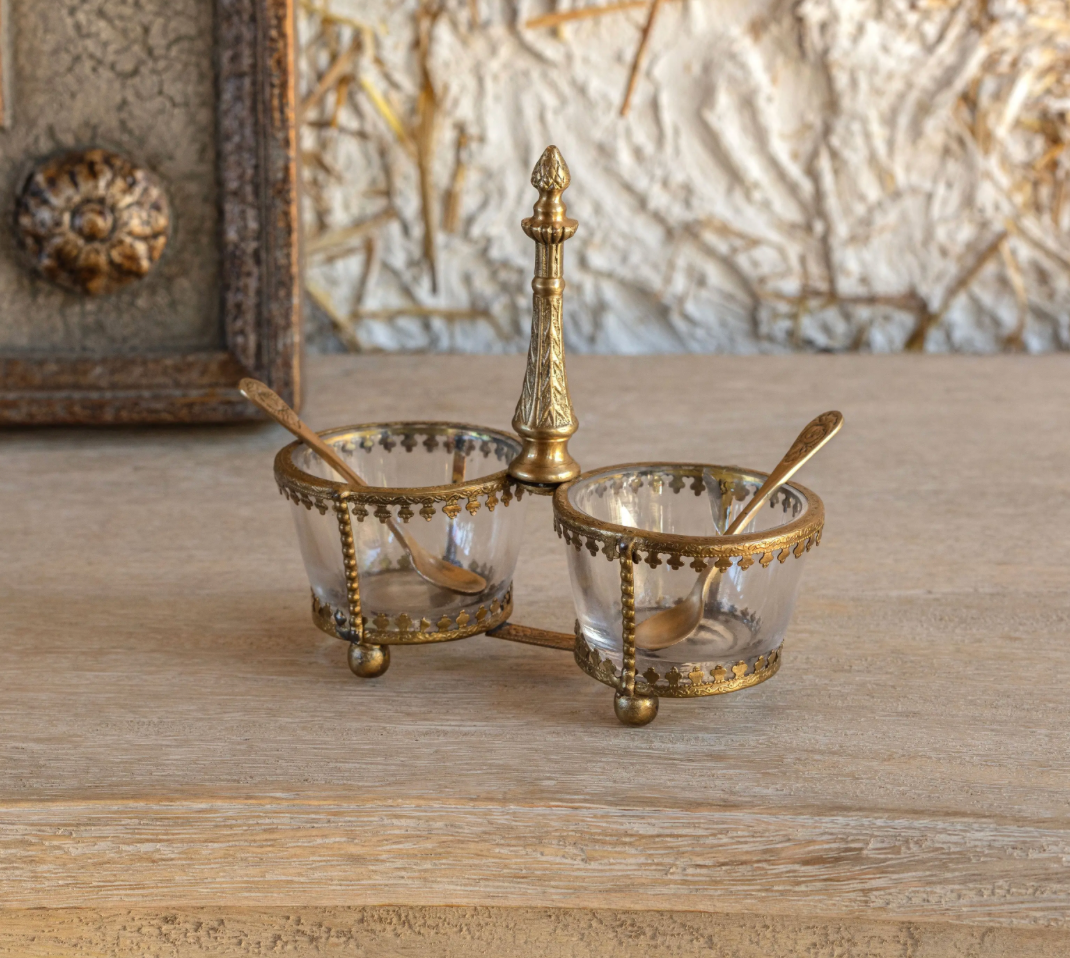 Vintage Style Salt Cellar with Spoons