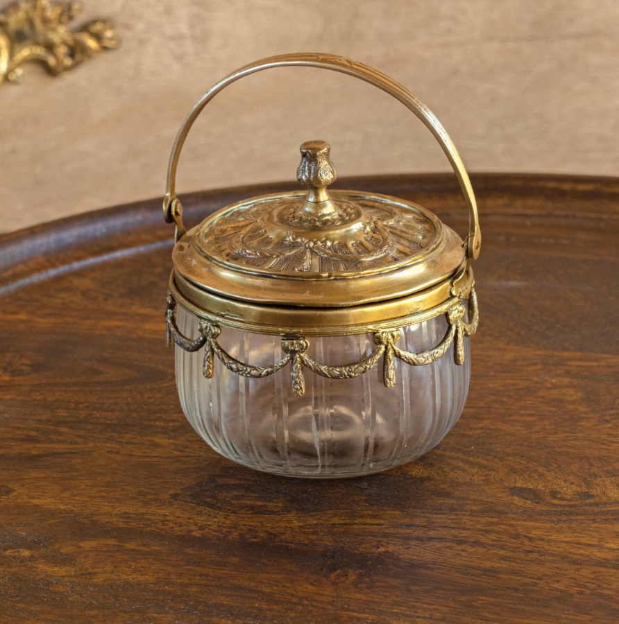 Antique Gold Vanity Jar with Handle