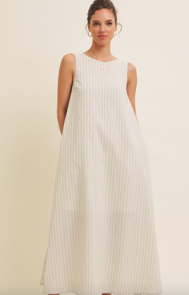 Cotton Stripe Sleeveless Maxi Dress