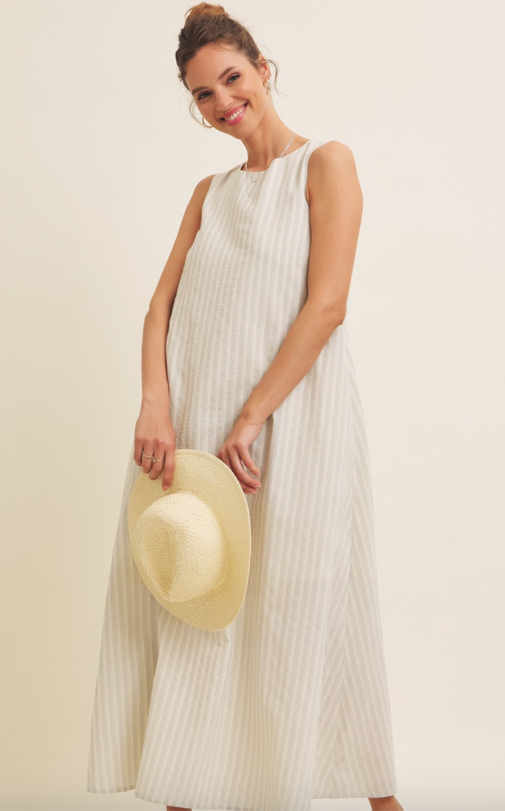Cotton Stripe Sleeveless Maxi Dress