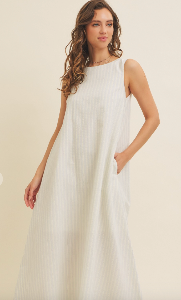 Cotton Stripe Sleeveless Maxi Dress