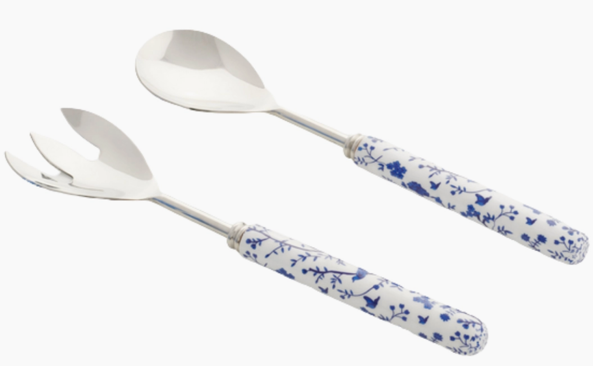 Floral and Vine Enameled Salad Servers
