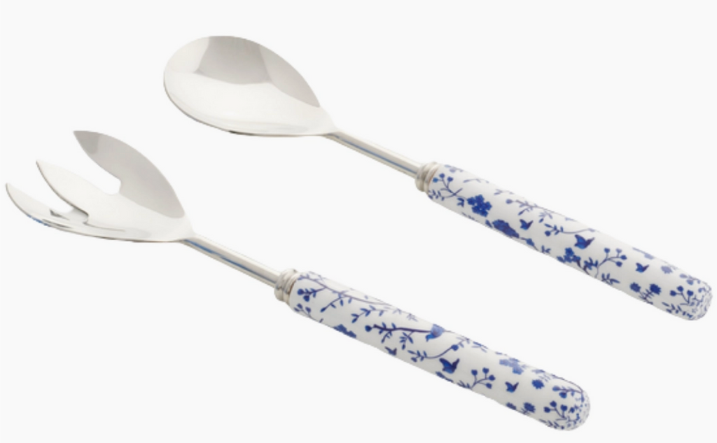 Floral and Vine Enameled Salad Servers