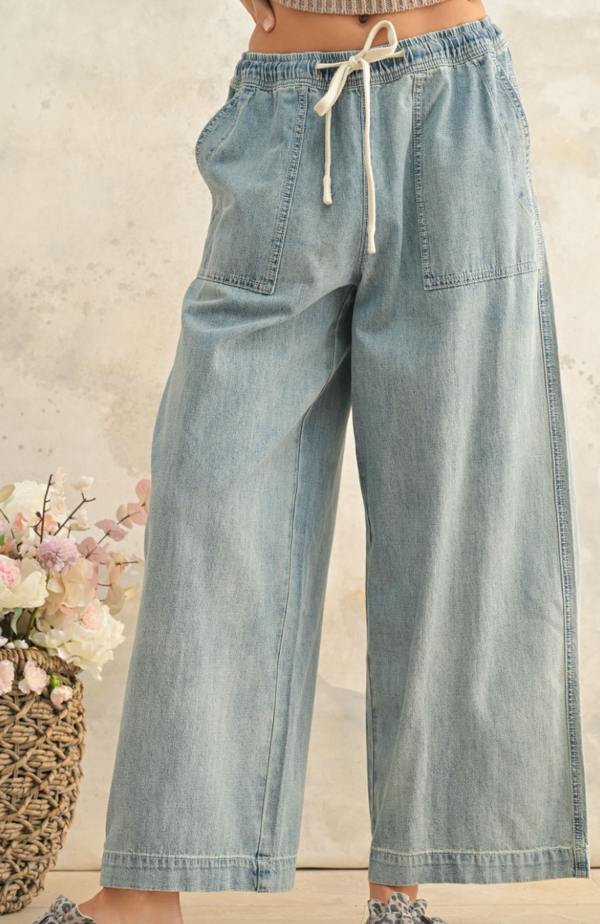 Elastic Band Denim Pants